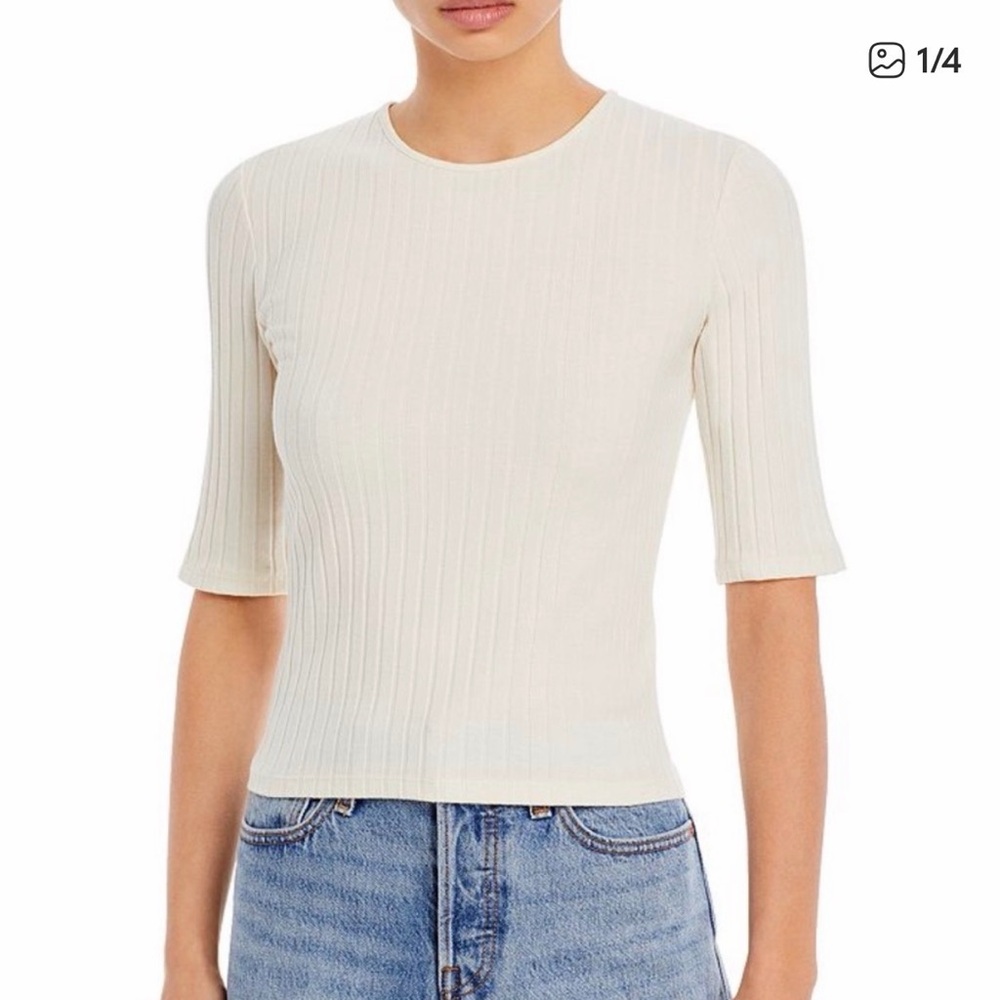 VINCE Ribbed Elbow Sleeve Top